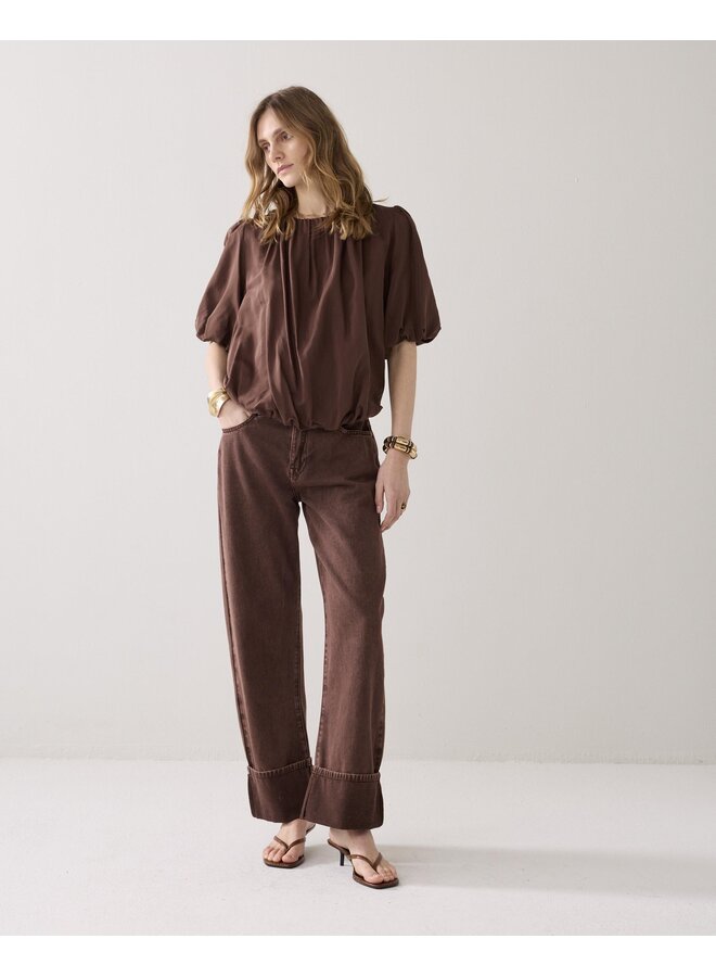 2s3442-12370 713 Summum Top balloon sleeves Viscose cotton  Coffee