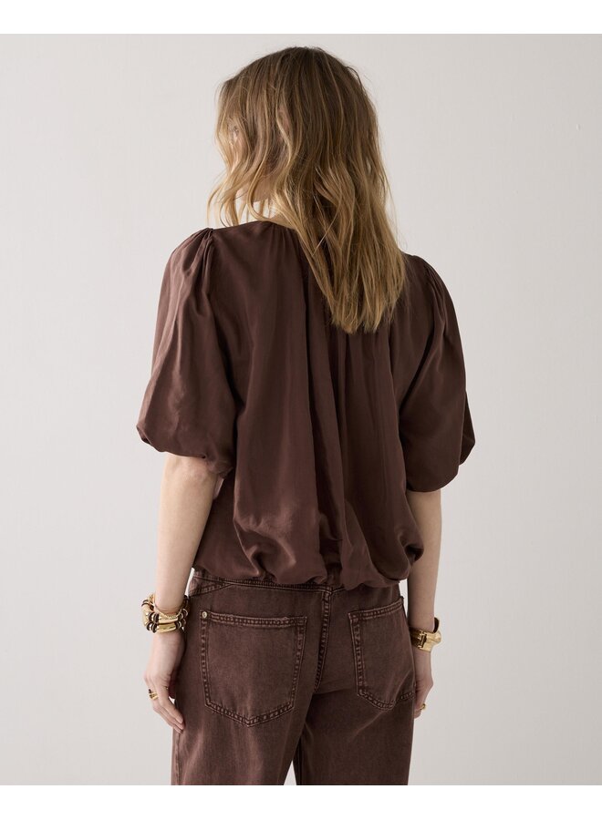 2s3442-12370 713 Summum Top balloon sleeves Viscose cotton  Coffee