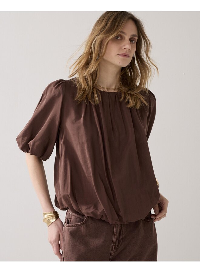 2s3442-12370 713 Summum Top balloon sleeves Viscose cotton  Coffee