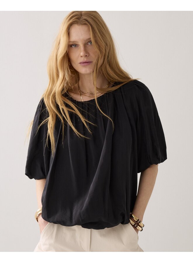 2s3442-12370 990 Summum Top balloon sleeves Viscose cotton  Black