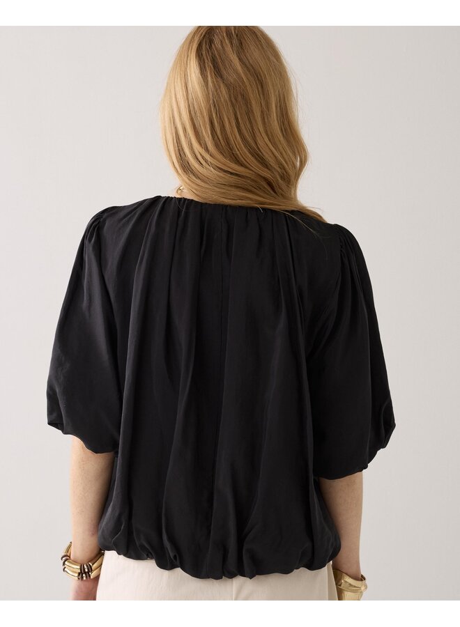 2s3442-12370 990 Summum Top balloon sleeves Viscose cotton  Black