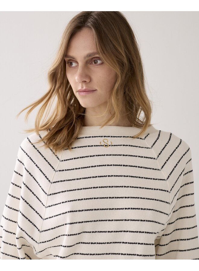 3s5252-30772 122 Summum Jersey Striped sweat  Ivory