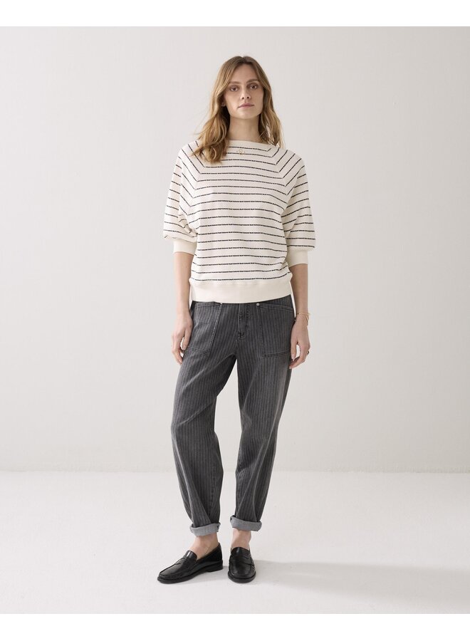 3s5252-30772 122 Summum Jersey Striped sweat  Ivory