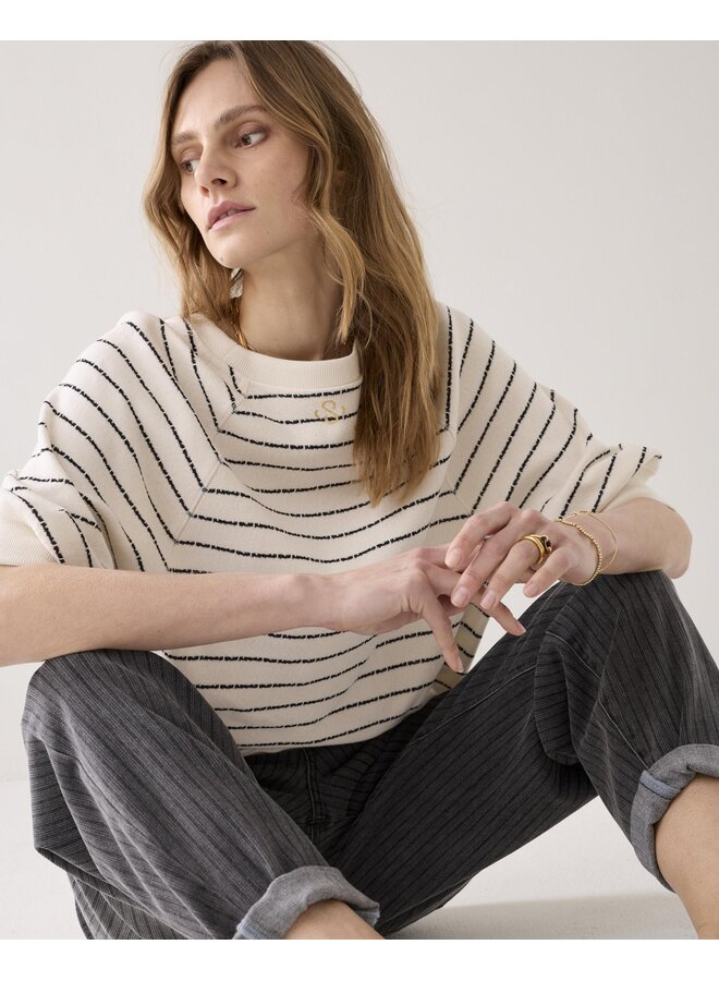 3s5252-30772 122 Summum Jersey Striped sweat  Ivory