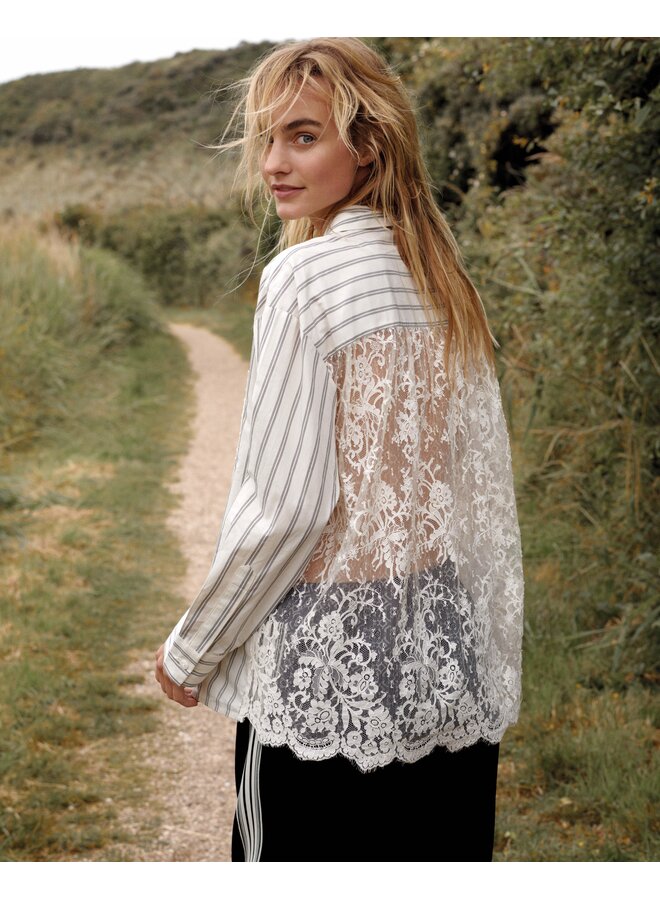2s3364-12437 122 Summum Blouse Stripe lace mix  Ivory