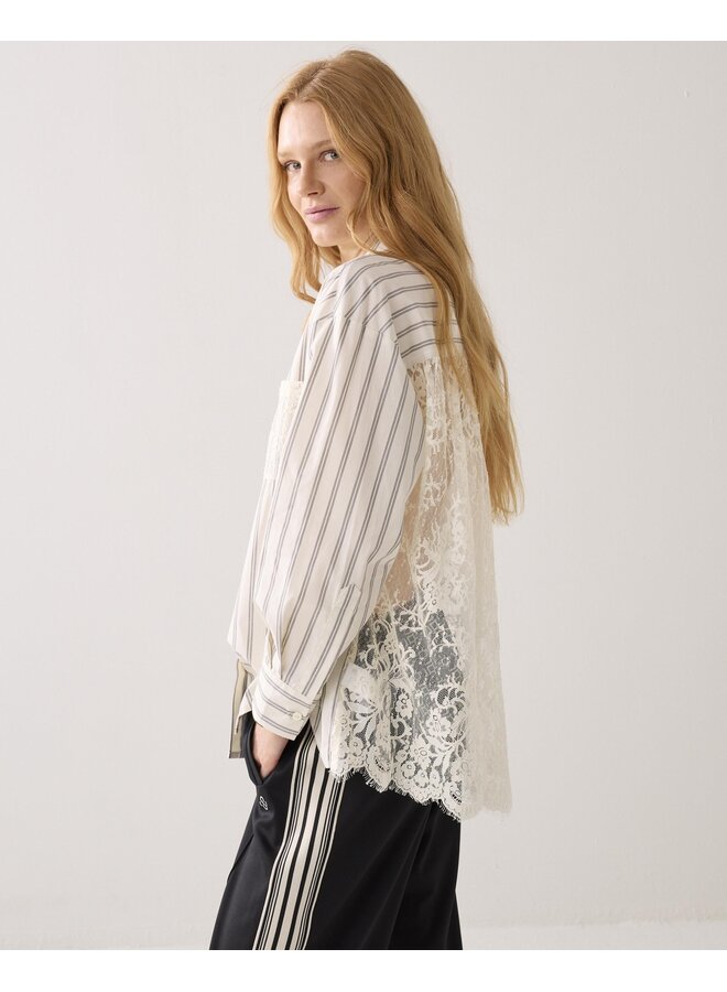 2s3364-12437 122 Summum Blouse Stripe lace mix  Ivory