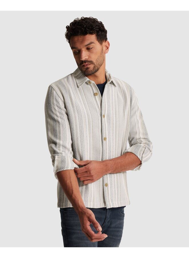 CSI2603225 7178 Cast Iron LONG SLEEVE SHIRT Twill Slub Stripe White Onyx
