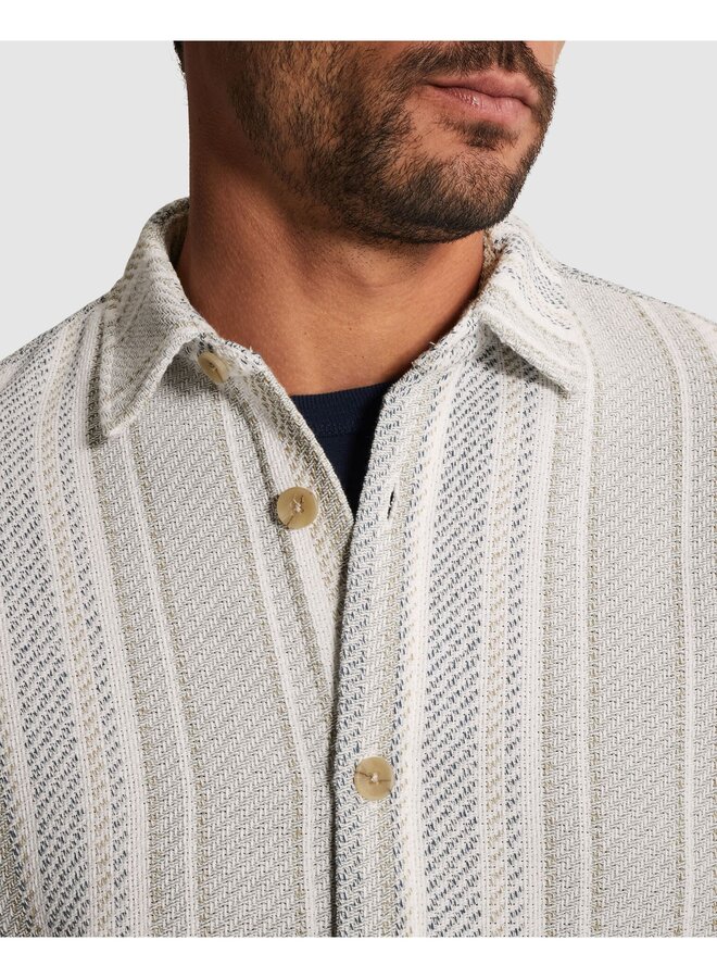 CSI2603225 7178 Cast Iron LONG SLEEVE SHIRT Twill Slub Stripe White Onyx