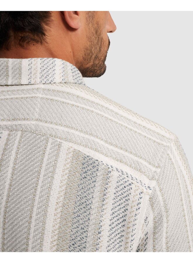 CSI2603225 7178 Cast Iron LONG SLEEVE SHIRT Twill Slub Stripe White Onyx