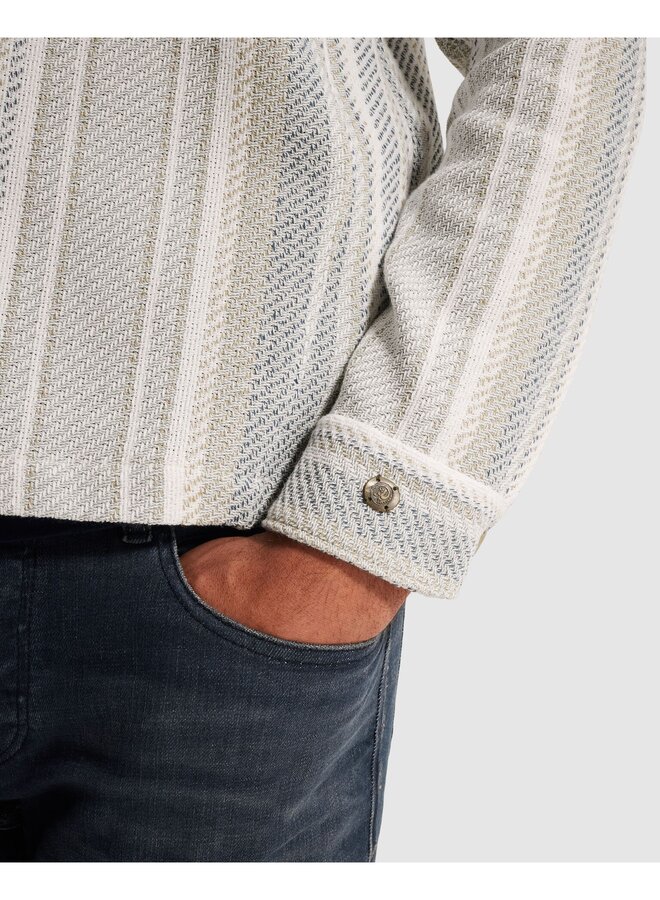 CSI2603225 7178 Cast Iron LONG SLEEVE SHIRT Twill Slub Stripe White Onyx