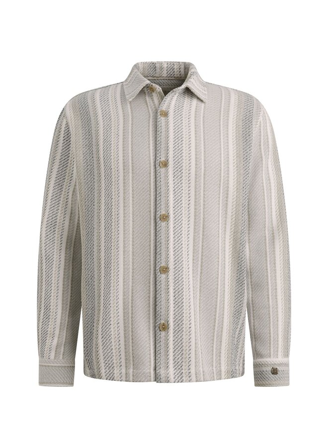 CSI2603225 7178 Cast Iron LONG SLEEVE SHIRT Twill Slub Stripe White Onyx