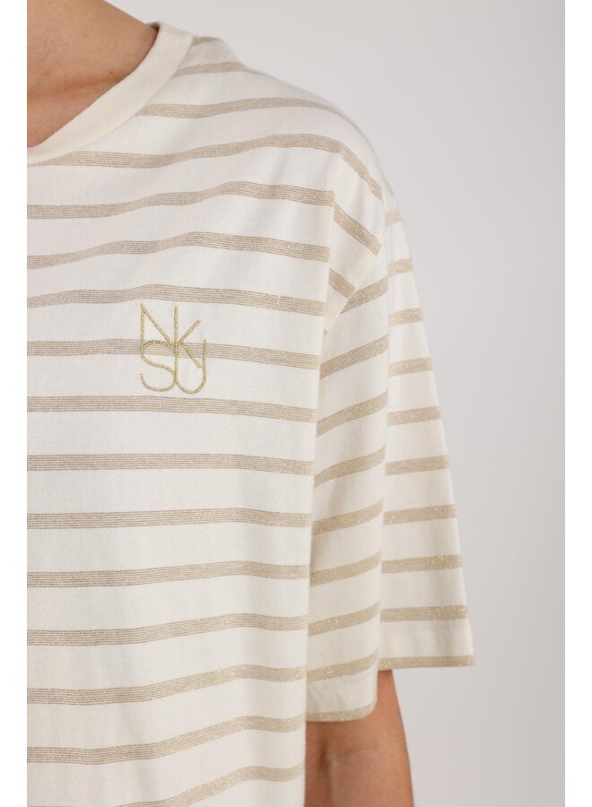 NKS04030 126 Nukus Saartje Shirt Stripe Offwhite/Gold