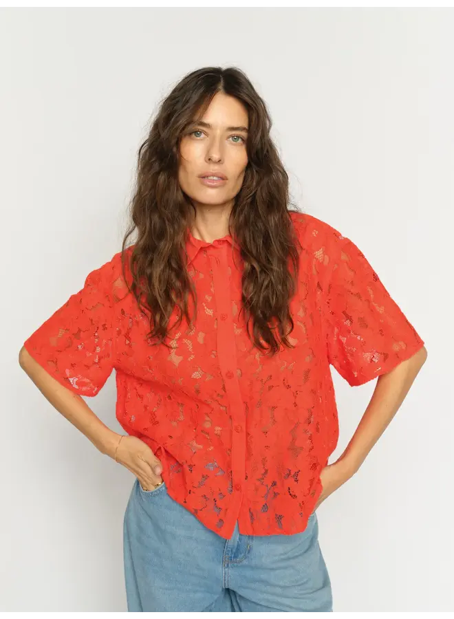 177140 167 MosMosh MM Lia River SS Lace Shirt Spicy Orange