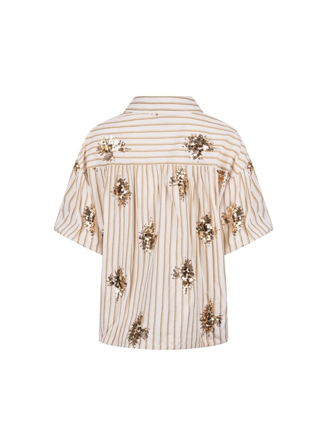 NKS02136 143 Nukus Leia Blouse Stripe Paillet Offwhite/Fango
