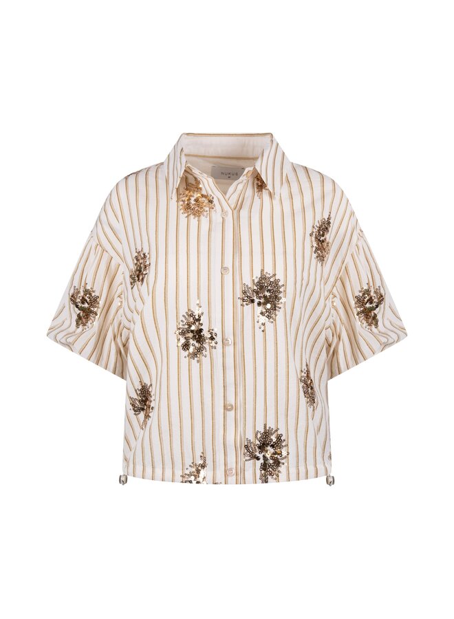 NKS02136 143 Nukus Leia Blouse Stripe Paillet Offwhite/Fango