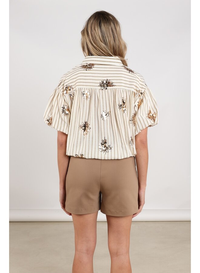 NKS02136 143 Nukus Leia Blouse Stripe Paillet Offwhite/Fango