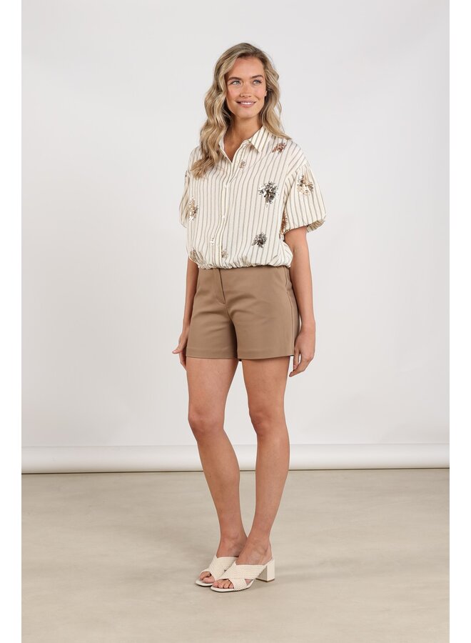 NKS02136 143 Nukus Leia Blouse Stripe Paillet Offwhite/Fango