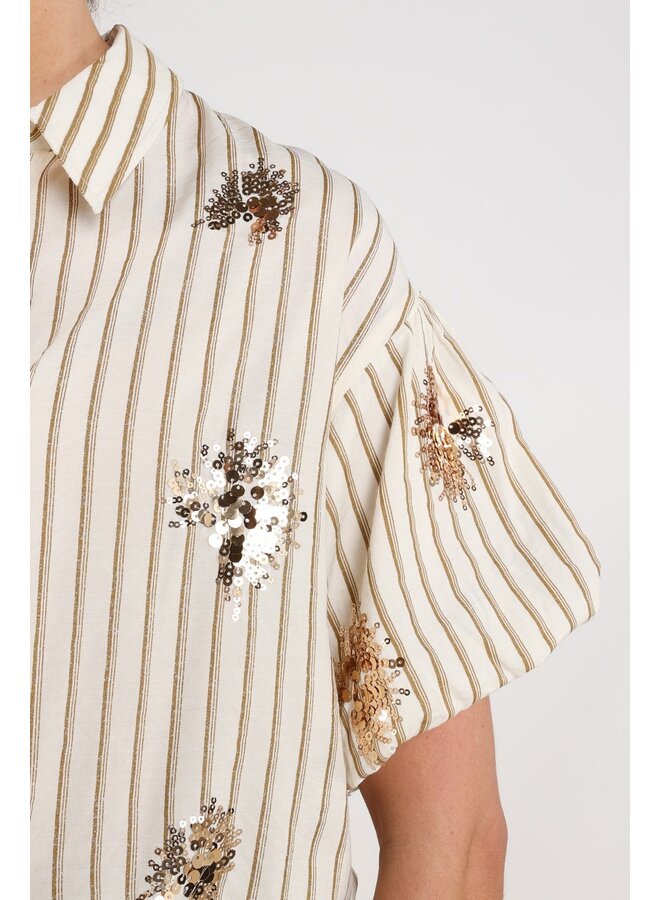 NKS02136 143 Nukus Leia Blouse Stripe Paillet Offwhite/Fango