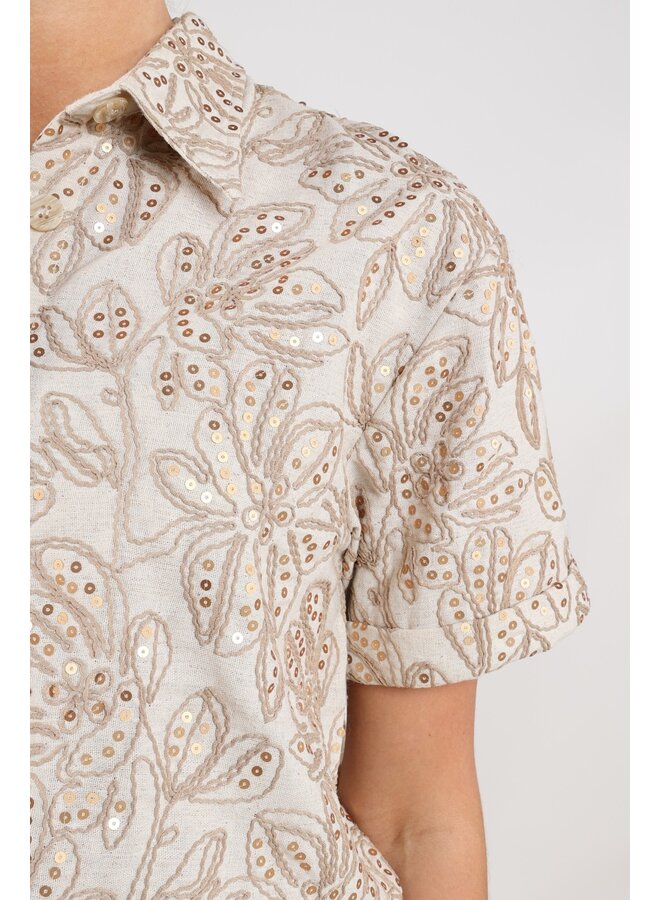 NKS02115 9 Nukus Leonora Blouse Paillet Sand