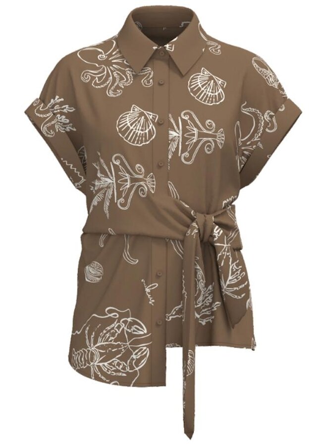 NKS01187 273 Nukus Aneta Top Print Fango/Offwhite