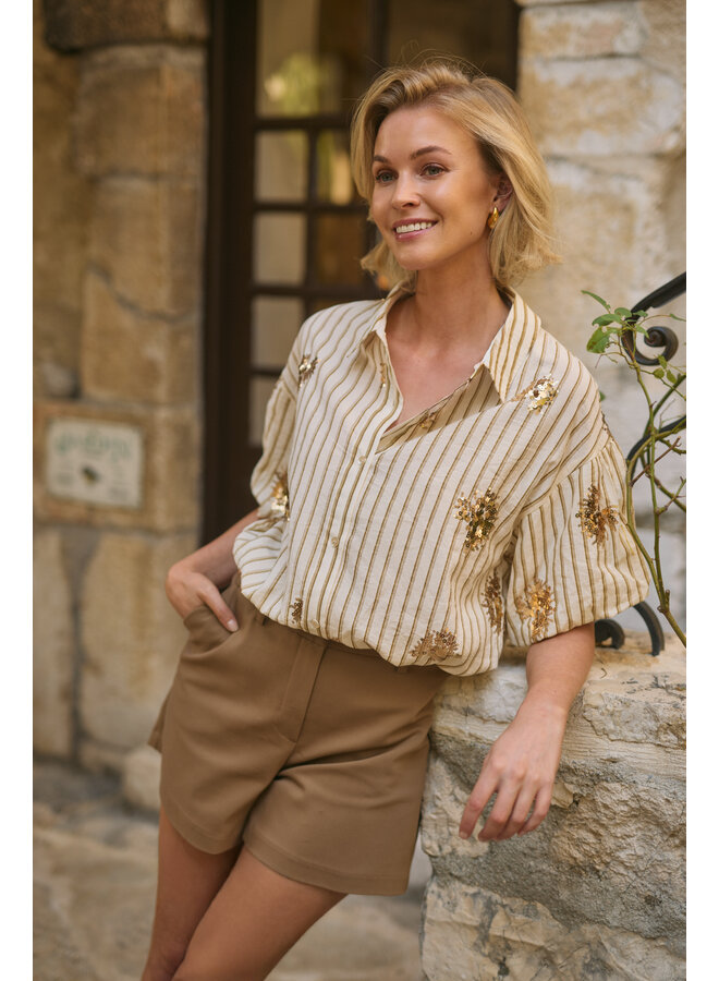 NKS02136 143 Nukus Leia Blouse Stripe Paillet Offwhite/Fango