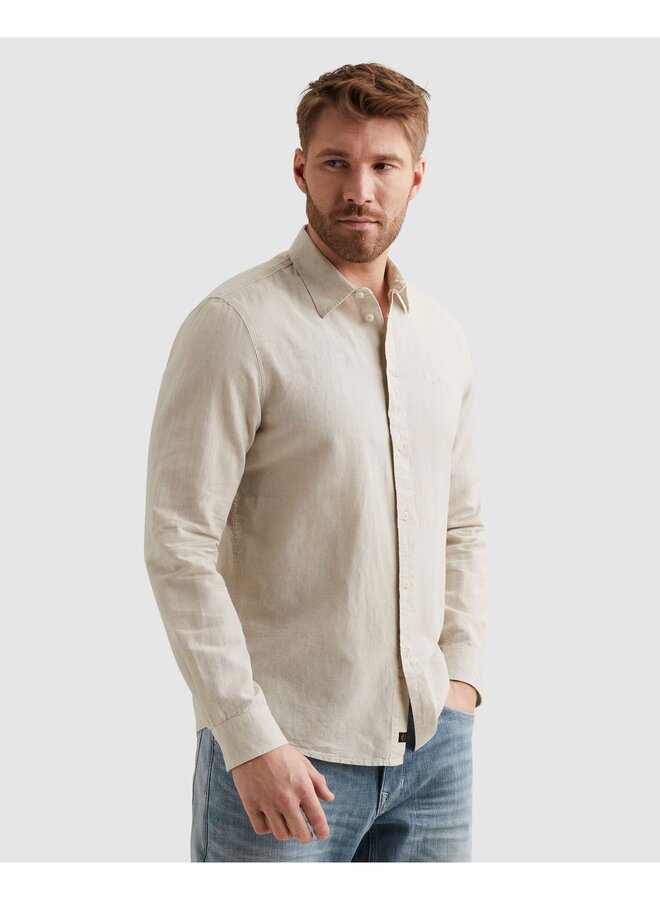 PSI2604200 7013 PME Legend Long sleeve shirt 2 tone cotton linen Bone White
