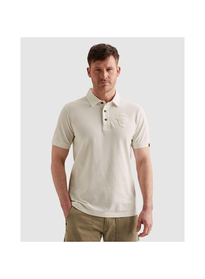 PPSS2604882 7001 PME Legend Short sleeve polo fine pique badge Egret