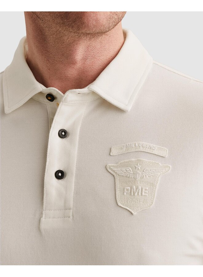 PPSS2604882 7001 PME Legend Short sleeve polo fine pique badge Egret
