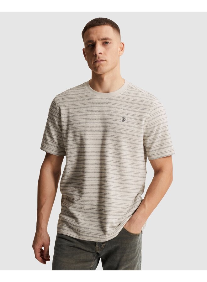 CTSS2604581 7014 Cast Iron Short sleeve r-neck regular fit stripe structure Silver Birch