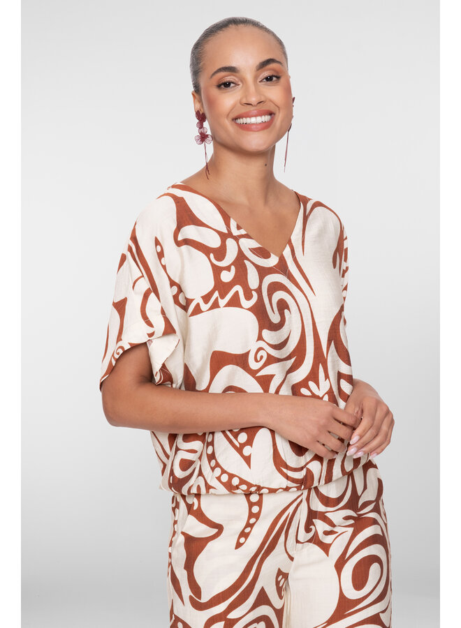 63435-26 760 Geisha Top bi-color ecru/tabacco