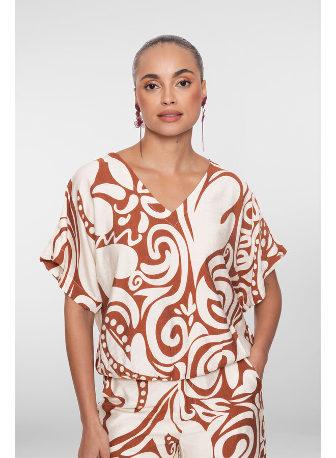 63435-26 760 Geisha Top bi-color ecru/tabacco