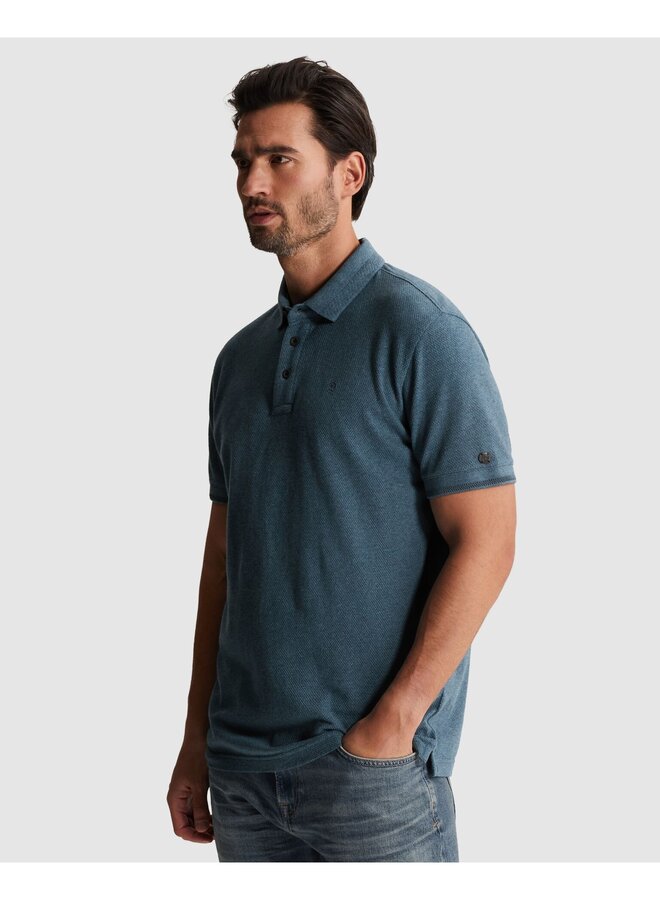 CPSS2604864 9117 Cast Iron Short sleeve polo slim fit popcorn jersey melange Turbulence