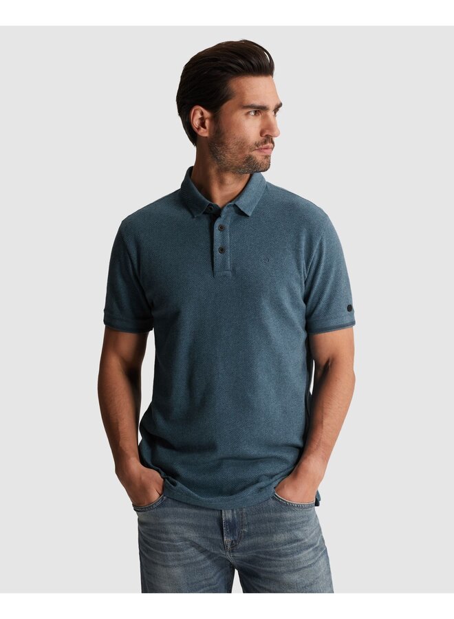 CPSS2604864 9117 Cast Iron Short sleeve polo slim fit popcorn jersey melange Turbulence