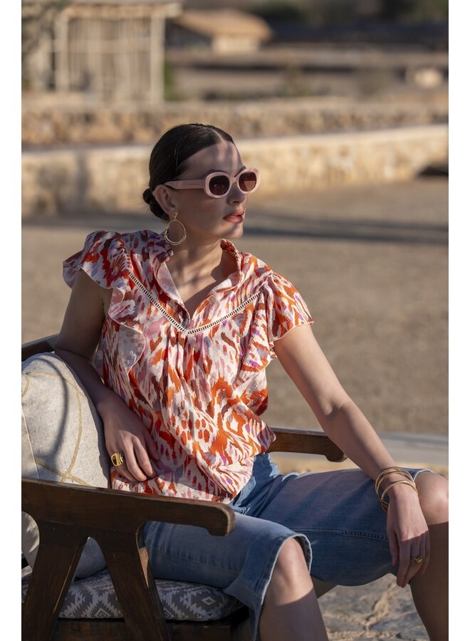 63260-20 718 Geisha top ecru/mandarine red/lila