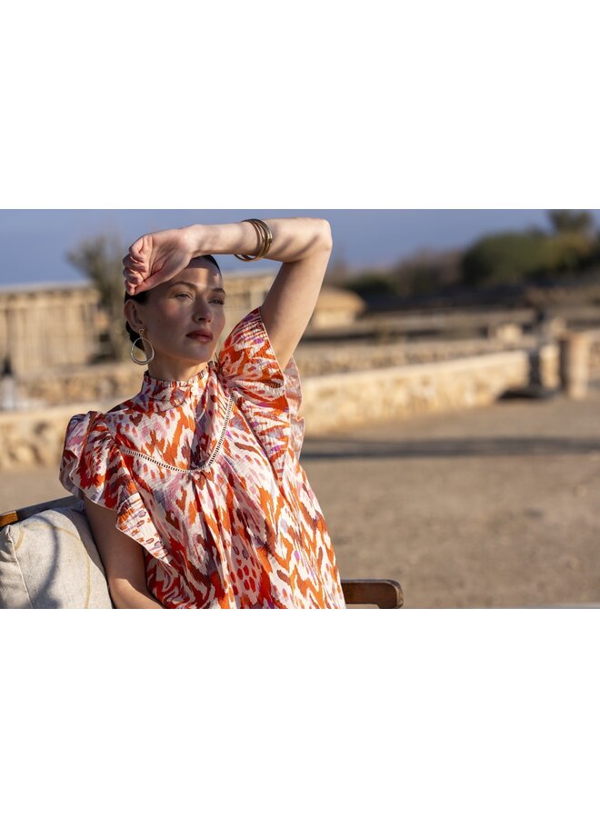 63260-20 718 Geisha top ecru/mandarine red/lila