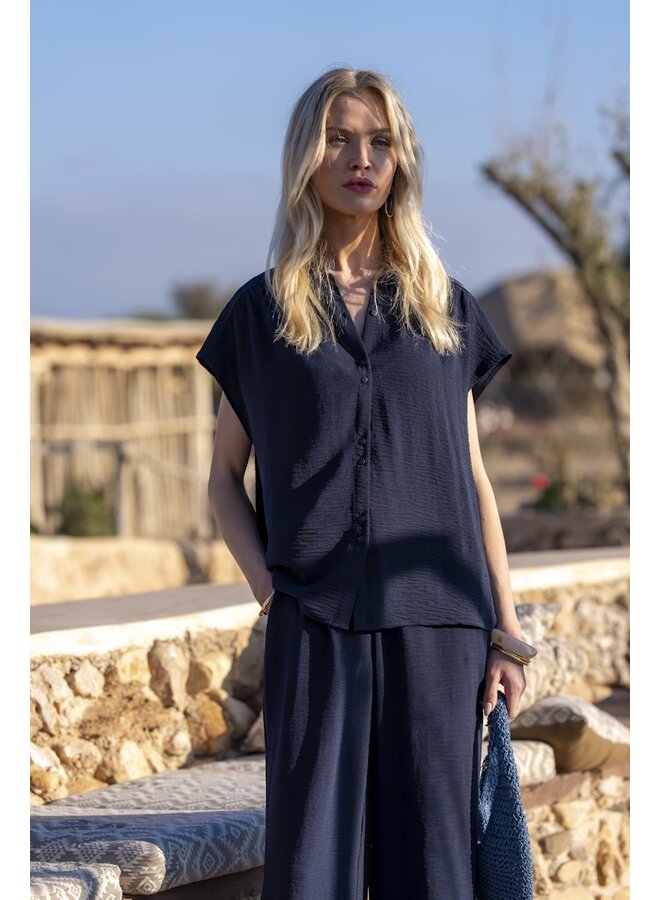 63140-21 675 Geisha Blouse crinckle navy