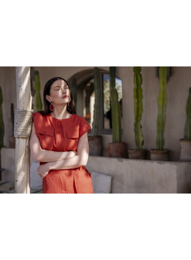63092-60 201 Geisha Blouse with pockets burned orange