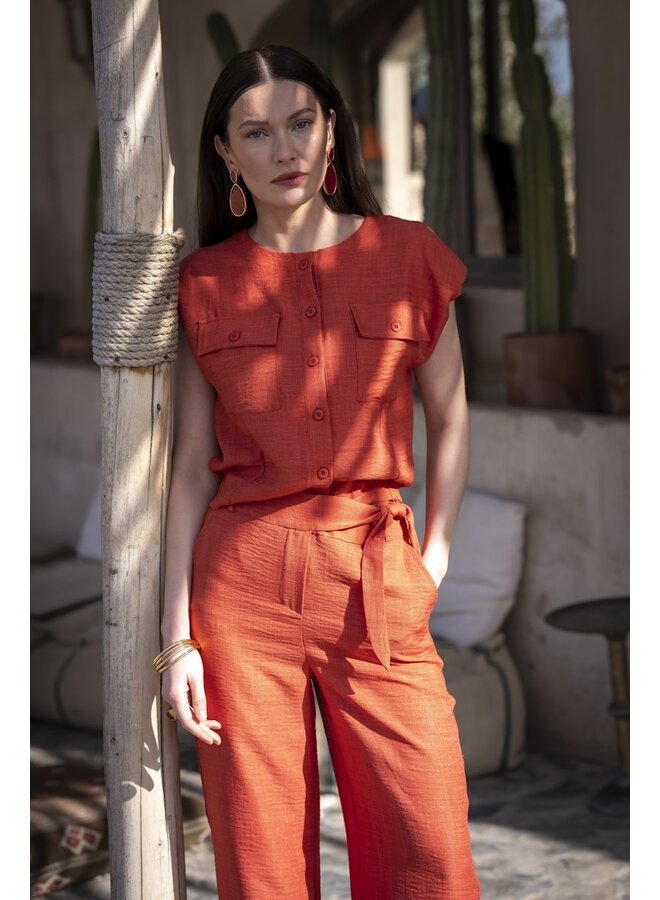 63092-60 201 Geisha Blouse with pockets burned orange