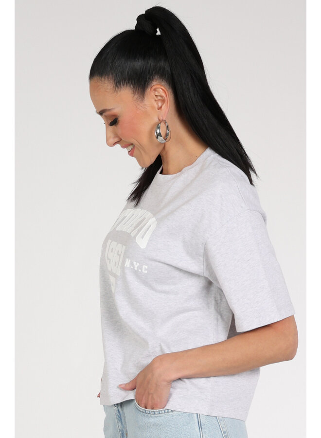 S26F1812 83m-01 Penn & Ink T-shirt print grey melange - white