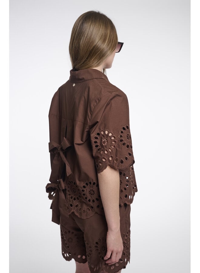 Kaate.7002624 Rino & Pelle Short sleeve blouse with button closure  Dark brown