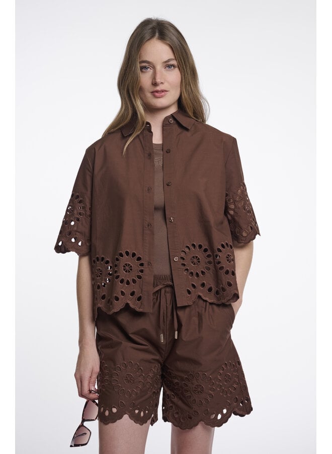 Kaate.7002624 Rino & Pelle Short sleeve blouse with button closure  Dark brown