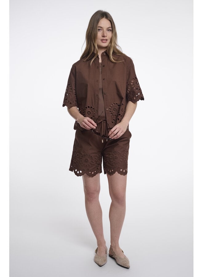 Kaate.7002624 Rino & Pelle Short sleeve blouse with button closure  Dark brown