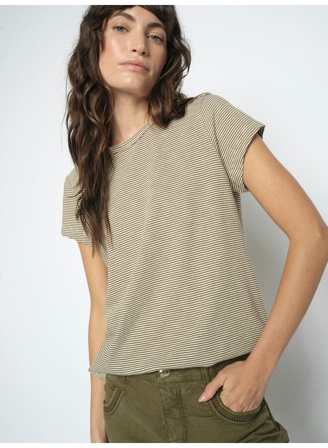 178965 766 MosMosh MMCampa O-SS Stripe Tee Burnt Olive