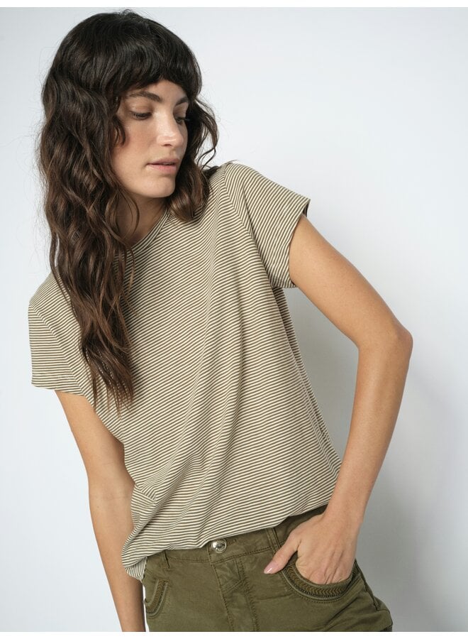 178965 766 MosMosh MMCampa O-SS Stripe Tee Burnt Olive