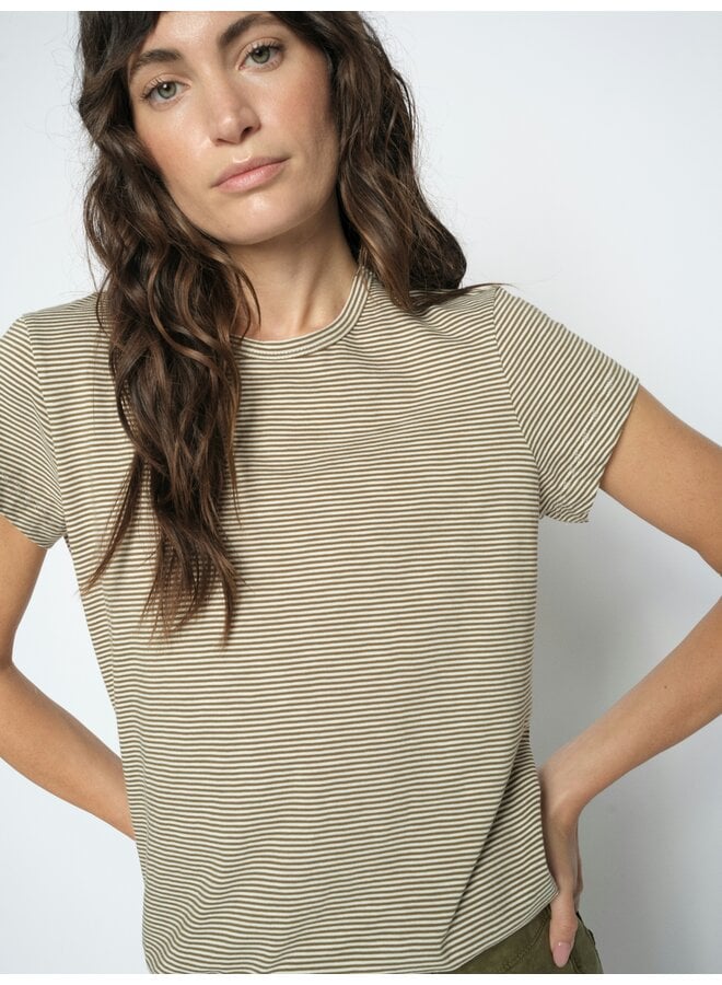 178965 766 MosMosh MMCampa O-SS Stripe Tee Burnt Olive