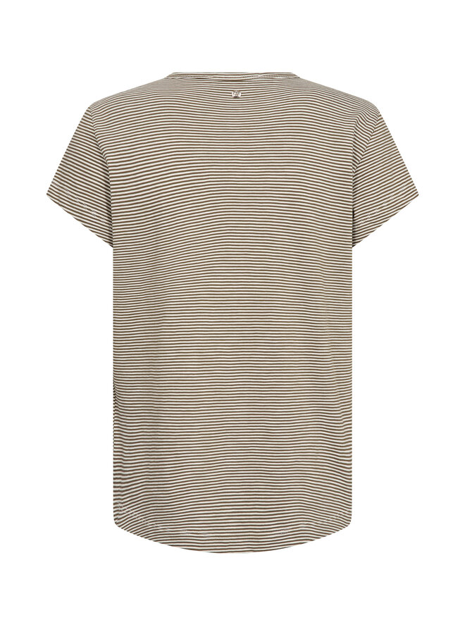 178965 766 MosMosh MMCampa O-SS Stripe Tee Burnt Olive