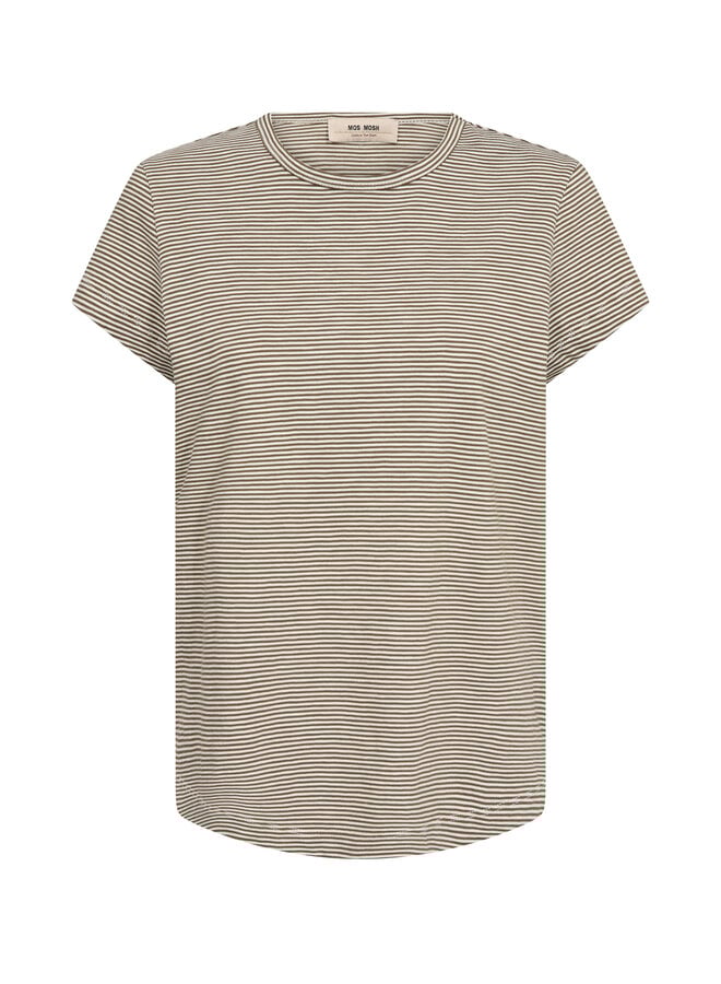 178965 766 MosMosh MMCampa O-SS Stripe Tee Burnt Olive