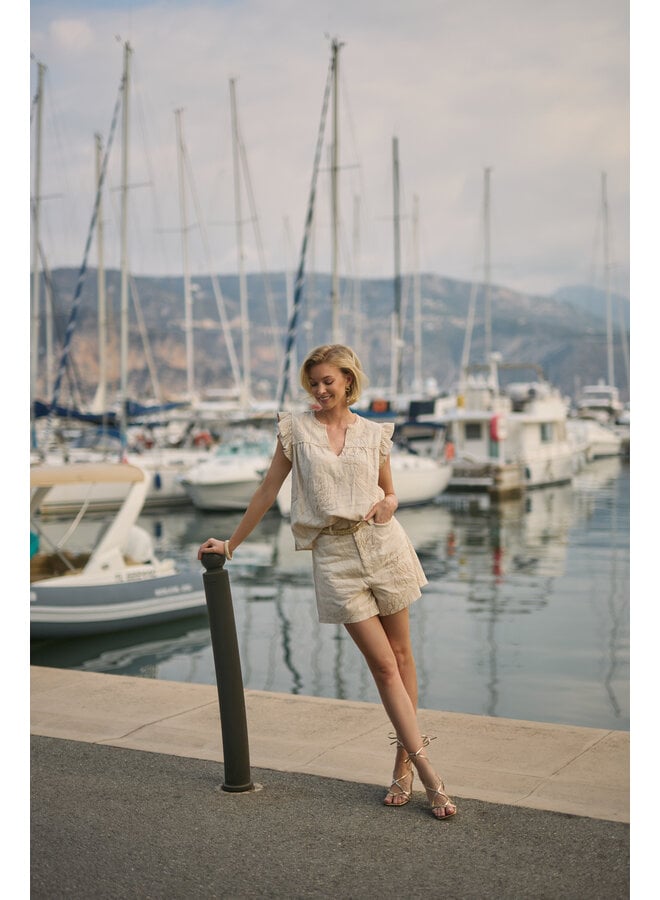 NKS09052 9 Nukus Dagmar Short Embroidery Sand