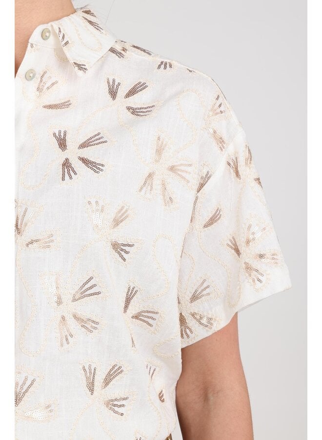 NKS02207 126 Nukus Britt Blouse Embroidery Offwhite/Gold