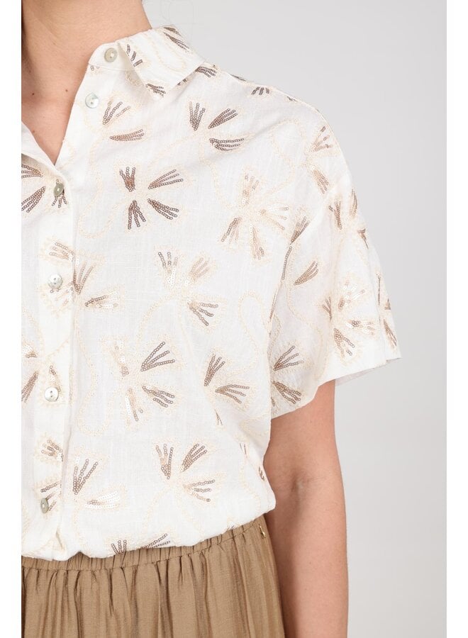 NKS02207 126 Nukus Britt Blouse Embroidery Offwhite/Gold